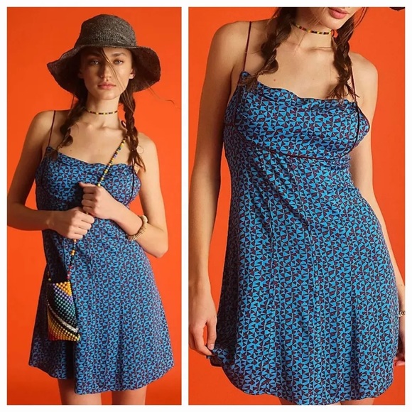 NWOT FP Kai Print Tie Strap Lined Minidress NEW L - Picture 9 of 16